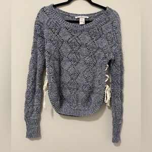 American Rag Womens Sweater Size Medium Blue Gray Knit Lace Up Sides Top